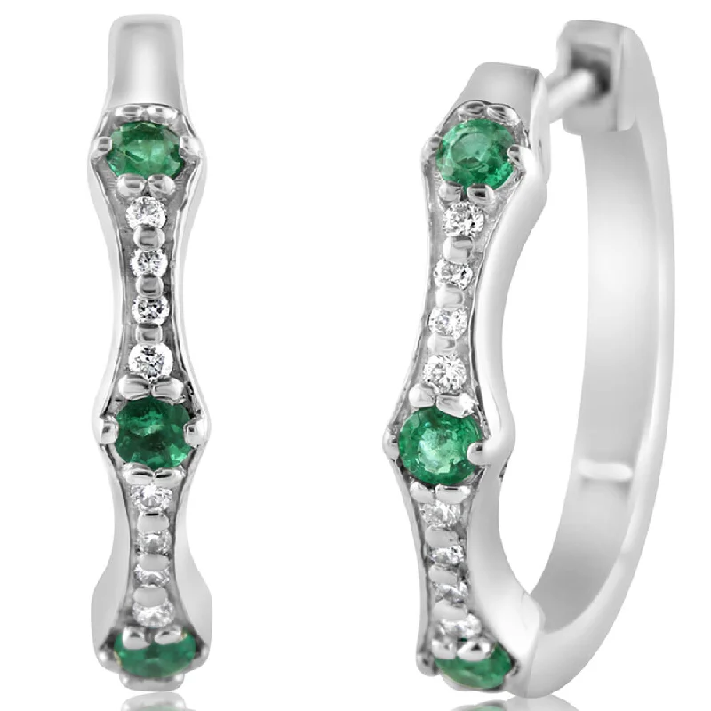Fashion-Forward Jewelry At Exclusive Discounts 14K White Gold Emerald/Diamond Hoop Earrings