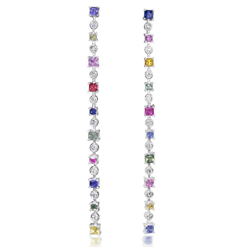 Get The Sparkle You Love At Prices You Adore 14K White Gold Rainbow Sapphire/Diamond Earrings