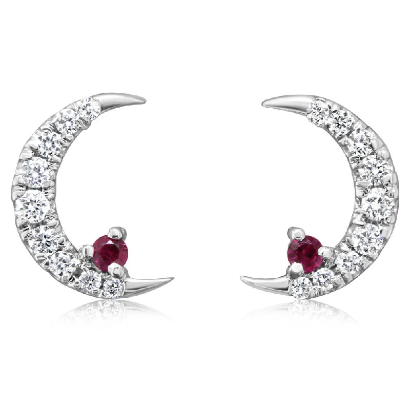 Buy More, Save More On Stunning Jewelry Pieces 14K White Gold Ruby/Diamond Moon Earrings