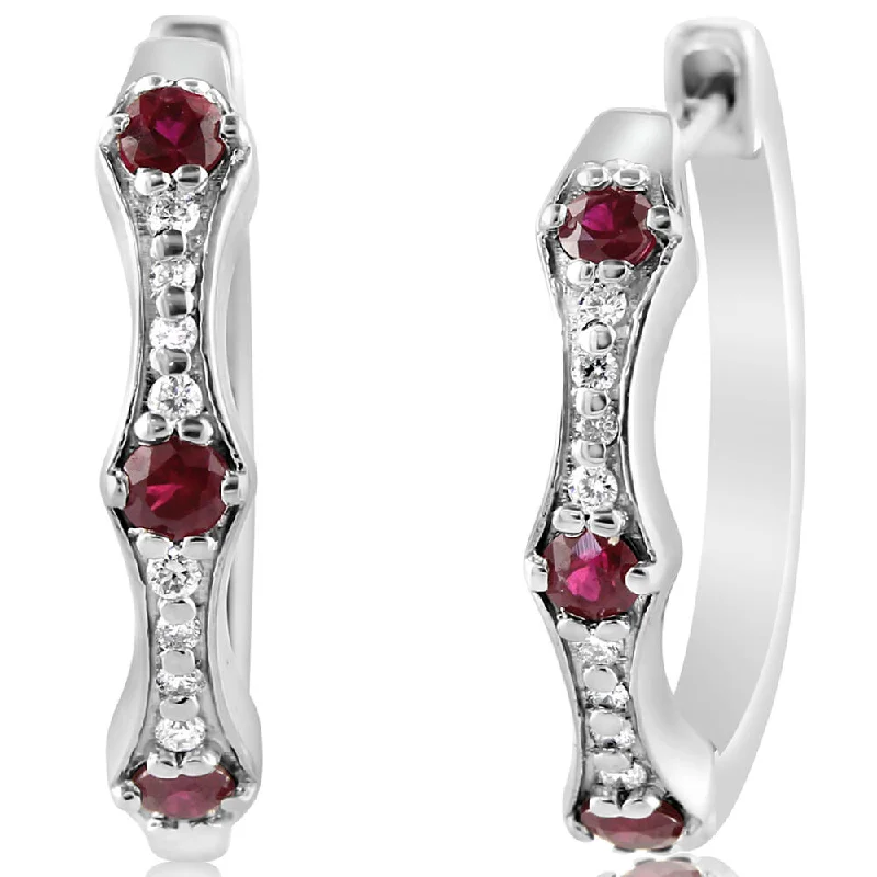 Premium Jewelry, Premium Discounts – Act Fast 14K White Gold Ruby/Diamond Hoop Earrings