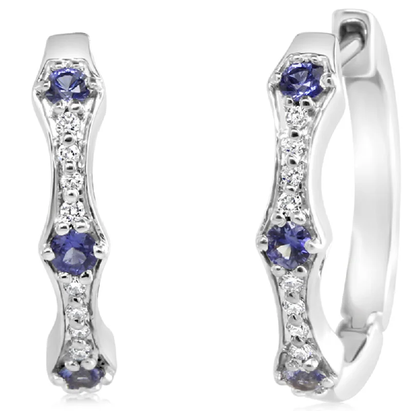 High-End Sparkle, Low-End Prices – Shop Now 14K White Gold Sapphire/Diamond Hoop Earrings