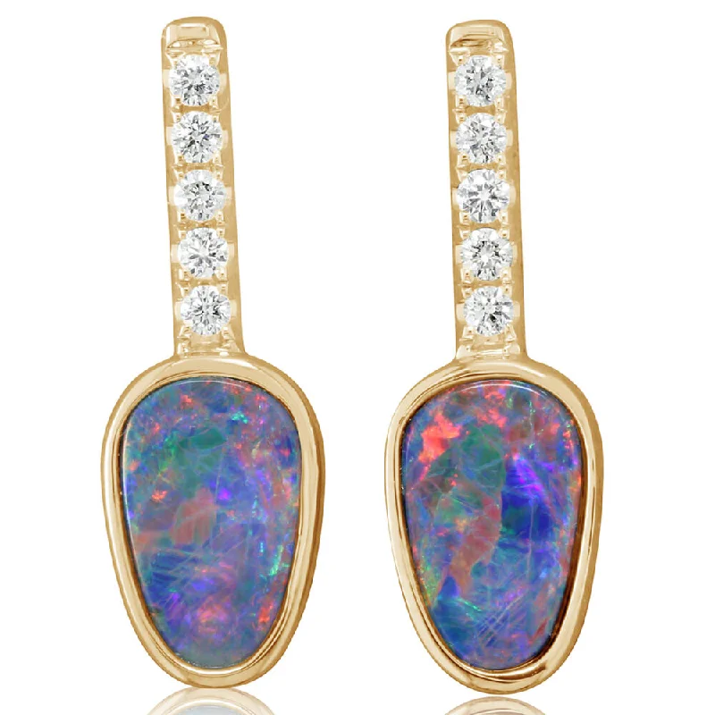 Stunning Jewelry Pieces At The Lowest Prices Ever 14K Yellow Gold Australian Opal Doublet/Diamond Earrings