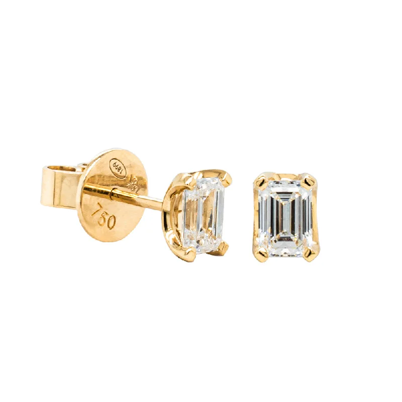 Shop Stylish Jewelry Now And Save Big 18ct Yellow Gold 1.00ct Emerald Cut Diamond Blossom Stud Earrings