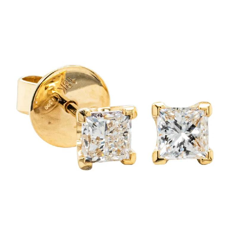 Discounted Jewelry For A Glamorous Look 18ct Yellow Gold .82ct Princess Cut Diamond Blossom Stud Earrings