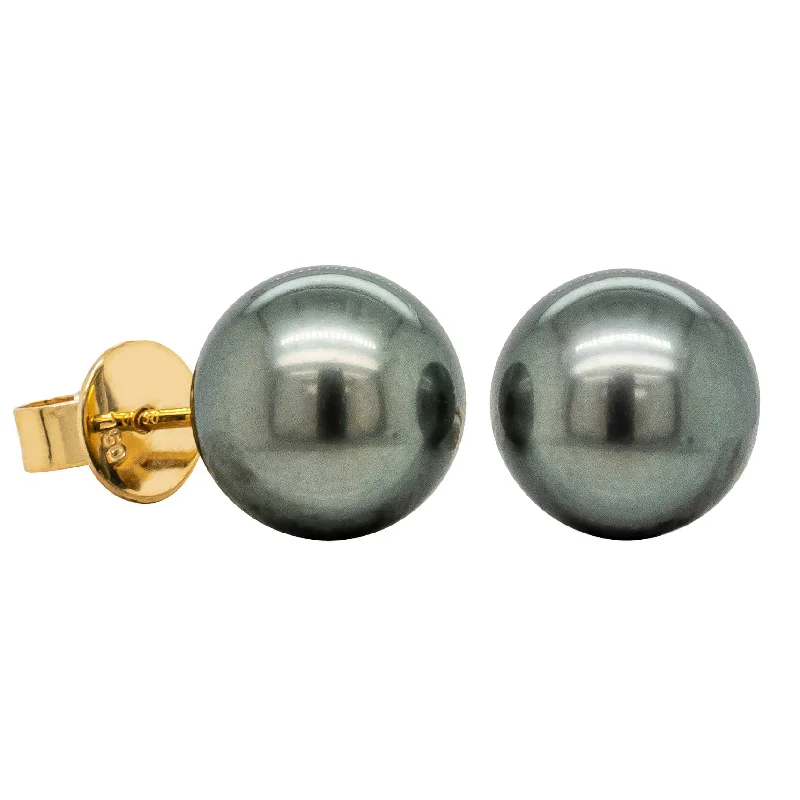 Exclusive Jewelry Sale – Sparkle For Less 18ct Yellow Gold Tahitian Black Pearl Stud Earrings