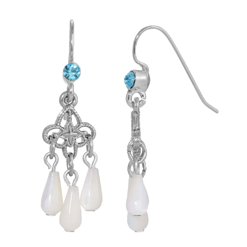 Affordable Gold-Plated Jewelry For Modern Fashion 1928 Jewelry Aquamarine Crystal Mother Of Pearl Chandelier Earrings Affordable Gold-Plated Jewelry For Modern Fashion 1928 Jewelry Aquamarine Crystal Mother Of Pearl Chandelier Earrings