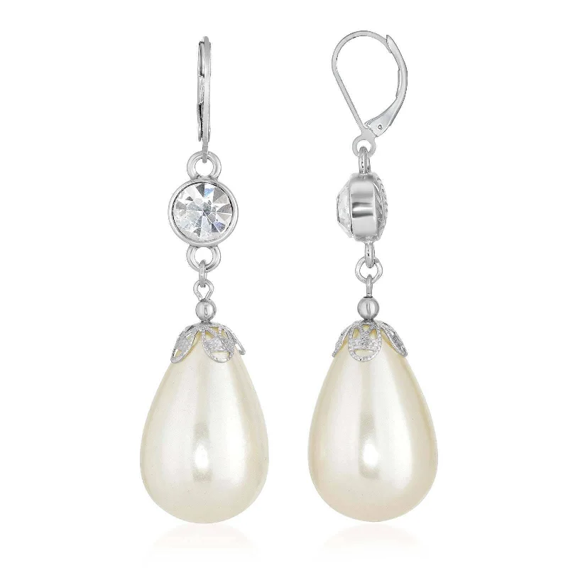 Timeless Jewelry Styles At Wallet-Friendly Prices 1928 Jewelry Large Teardrop Faux Pearl And Crystal Drop Earrings