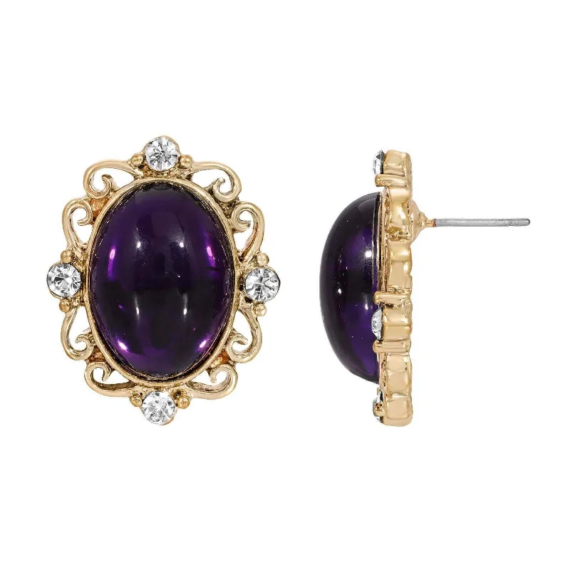 Elegant Necklaces And Bracelets At Limited-Time Offers 1928 Jewelry Oval Amethyst Purple Stone Crystal Button Earrings