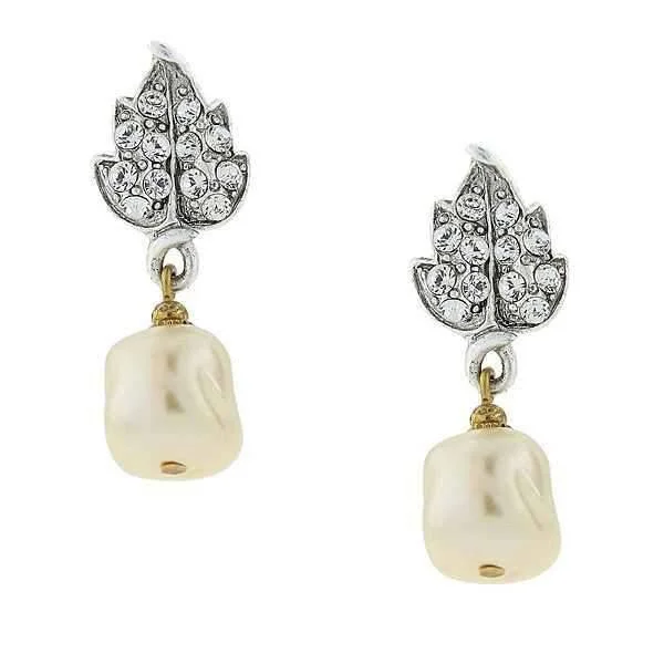 Versatile Layering Jewelry For Effortless Chic 1928 Jewelry Austrian Crystal Leaf And Baroque Faux Pearl Drop Earrings