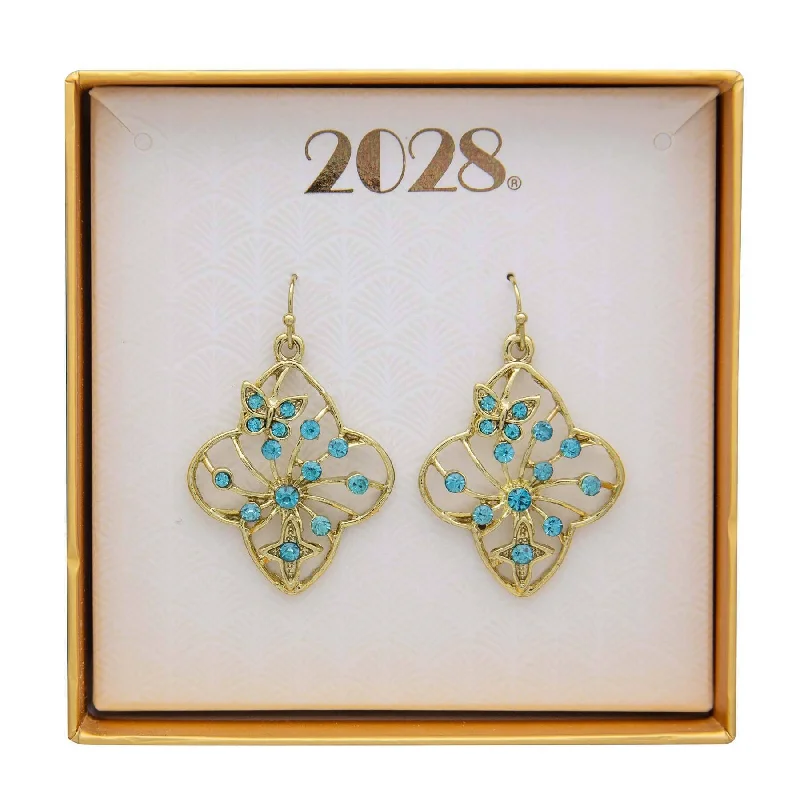 Flash Sale On Exquisite Jewelry – Don't Miss Out 2028 Jewelry Butterfly & Cross Aqua Crystal Filigree Flower Drop Earrings