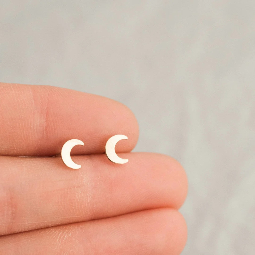 Special Deals On Handcrafted And Designer Jewelry Tiny Stud Earrings: Gold Crescent Moons