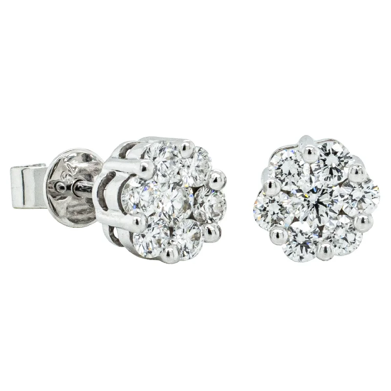 Limited-Time Offer On Elegant Jewelry Pieces Deja Vu 18ct White Gold 1.00ct Diamond Cluster Stud Earrings