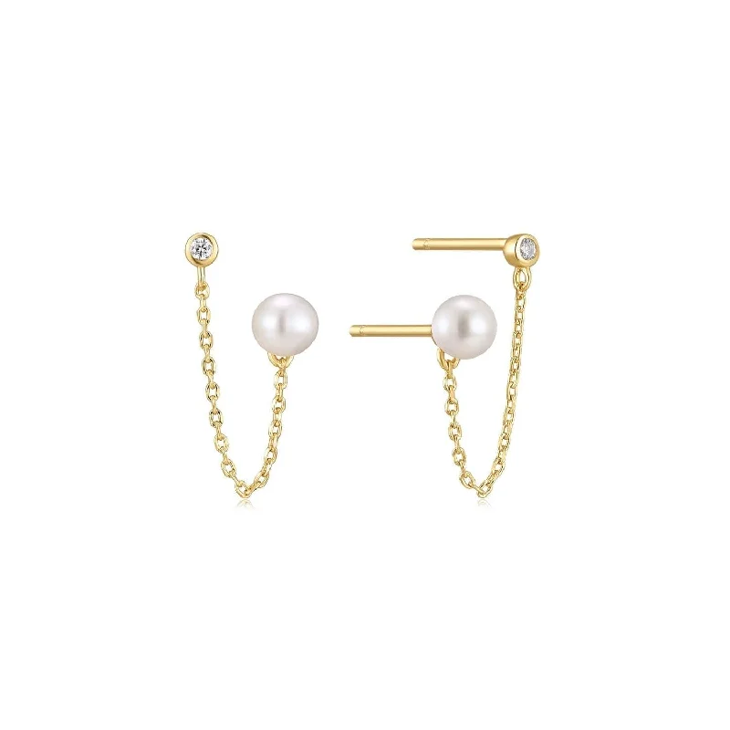 Chic And Stylish Jewelry At Discounted Prices Double Cz & Pearl Chain Link Earrings