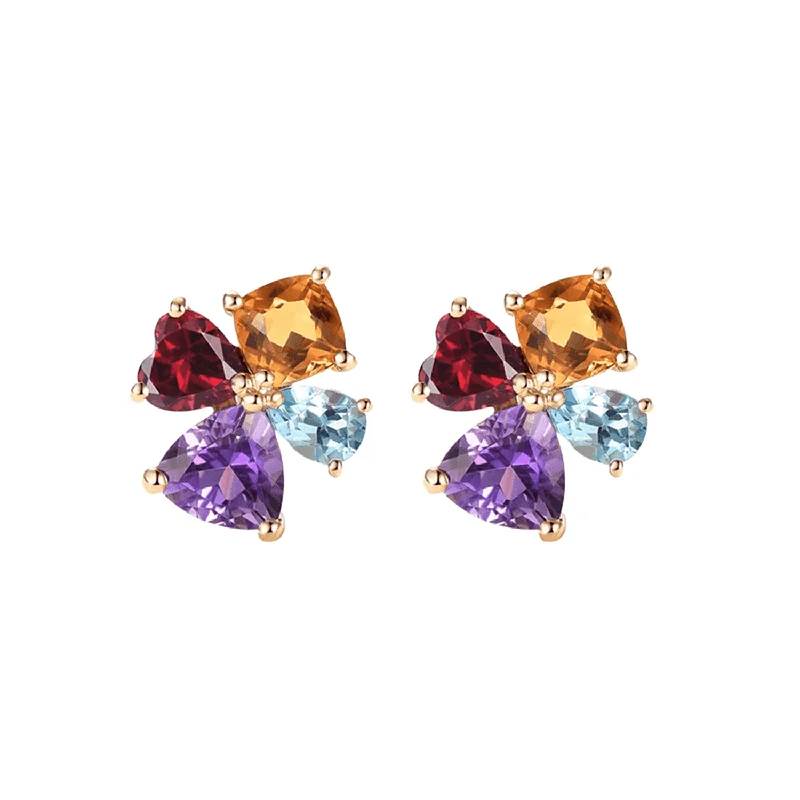 The Jewelry Sale You've Been Waiting For Is Here FANCIME 14K Solid Yellow Gold 2.6 Carat Multicolored Gemstone Stud Earrings