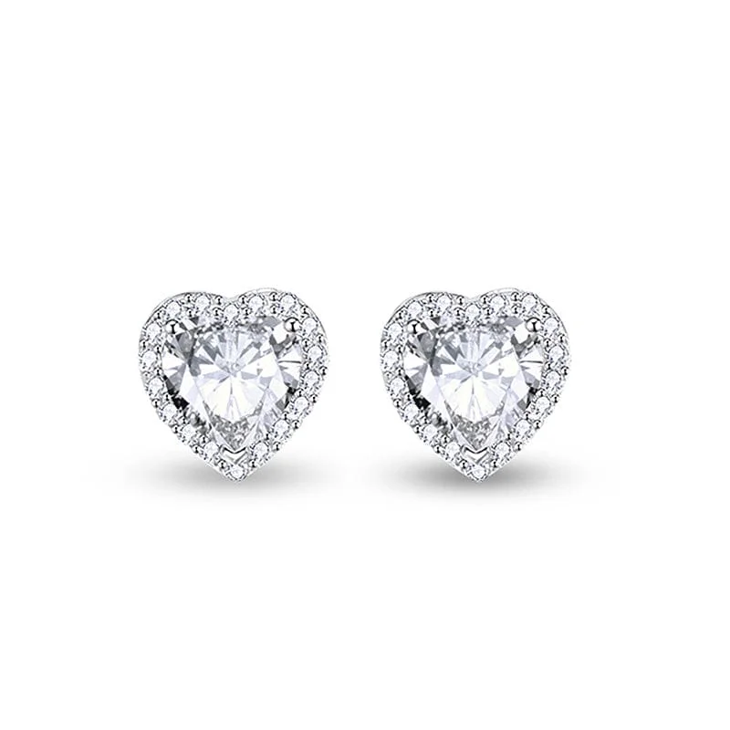 Upgrade Your Collection With Our Limited-Time Jewelry Sale "Glam Heart" Halo Setting Heart Sterling Silver Stud Earrings