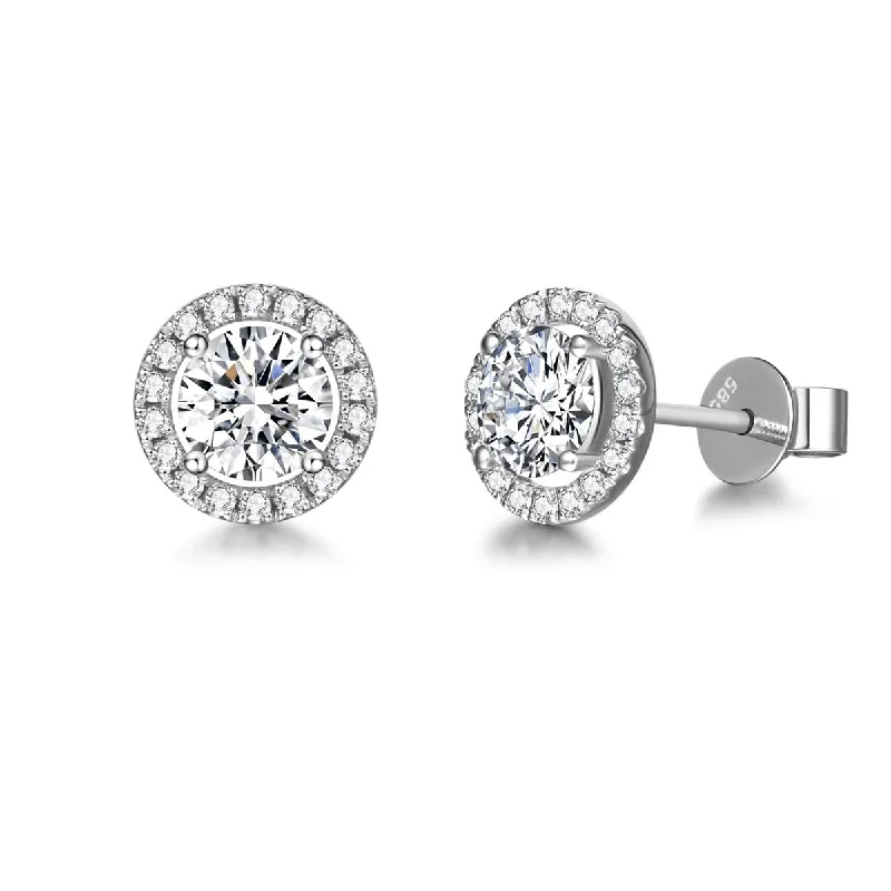 Luxury Handcrafted Jewelry For Elegant Looks FANCIME Halo Setting Moissanite 14K Solid White Gold Stud Earrings