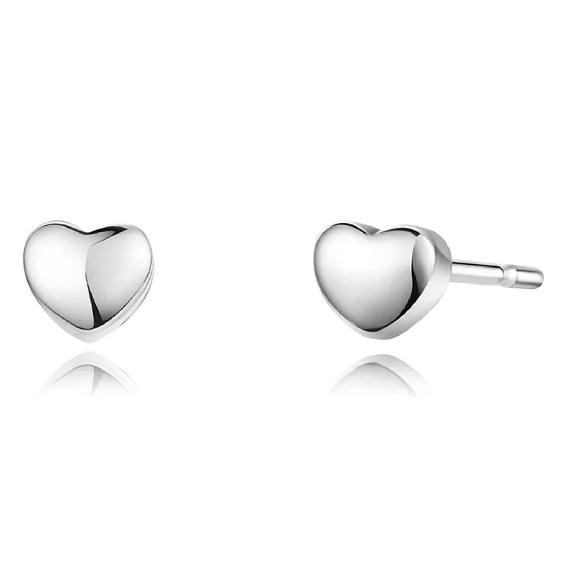 Elevate Your Outfit With Discounted Statement Jewelry "Heart Bubble" Minimalist Heart Platinum Stud Earrings