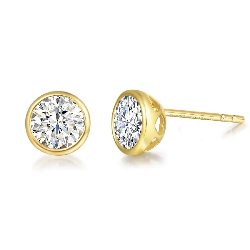 Timeless Jewelry Styles At Wallet-Friendly Prices FANCIME Moissanite Bezel Set 14K Yellow Gold Stud Earrings