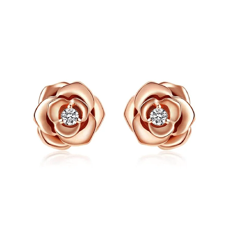 Shop High-Quality Jewelry At Jaw-Dropping Discounts FANCIME "My Rose" Diamond Rose 14k Rose Gold Stud Earrings