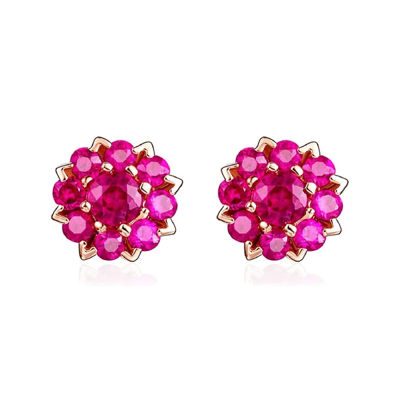 Special Deals On Handcrafted And Designer Jewelry FANCIME Ruby Cluster Flower 14k Rose Gold Stud Earrings