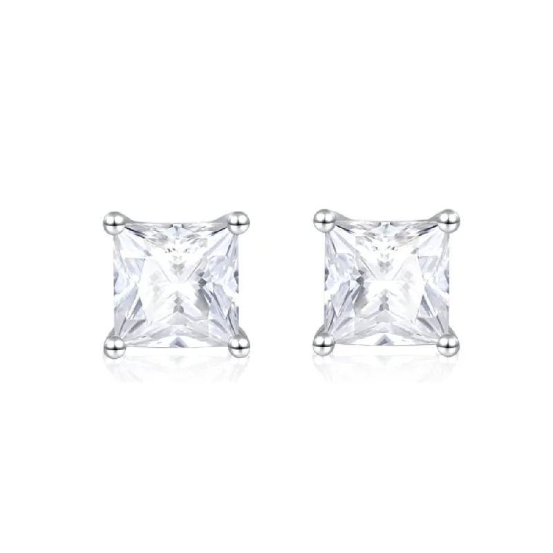 Fashion-Forward Geometric Jewelry For Contemporary Style FANCIME Solitaire Princess Cut 14K White Gold Stud Earrings