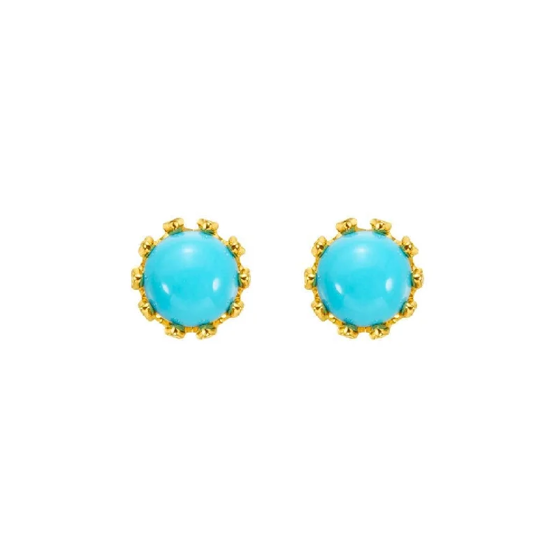 Jewelry Clearance Event – Stock Up Before It's Over FANCIME Sunflower Blue Turquoise 14K Yellow Gold Stud Earrings