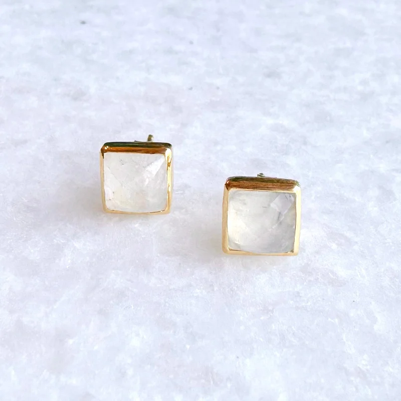 The Jewelry Sale You've Been Waiting For Is Here Square Gold Stone Stud Earrings: Moonstone