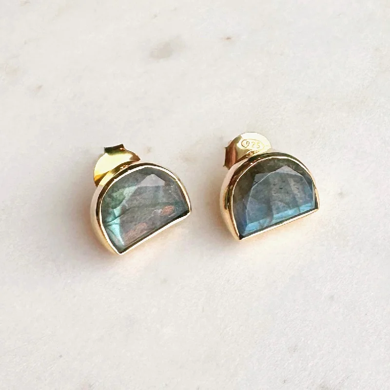 Make Your Outfit Shine With Discounted Jewelry Half Moon Gemstone Stud Earrings: Labradorite