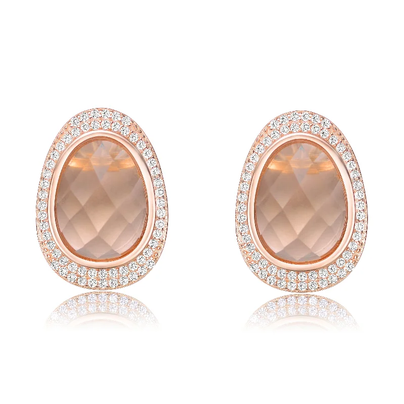 Sparkle On A Budget – Fine Jewelry For Less Light Peach and White Cubic Zirconia Oval Shaped Stud Earrings