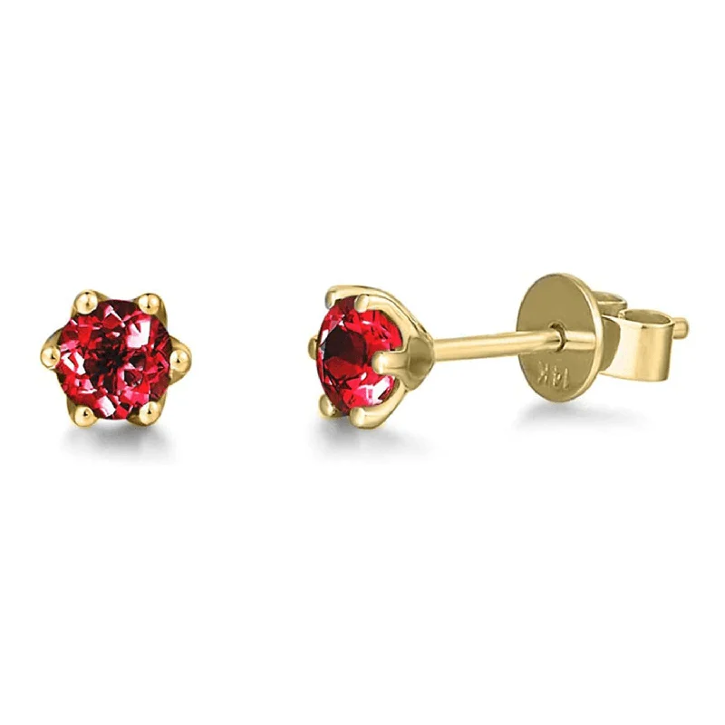 Luxury Jewelry Sale – Sparkle For Less "Little Daisy" 14K Yellow Gold Natural Garnet Round Stud Earrings (5mm)