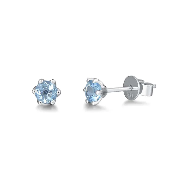 Personalized Jewelry At Special Discount Rates "Little Daisy" Natural Aquamarine Stud Earrings in 14k White Gold (5mm)