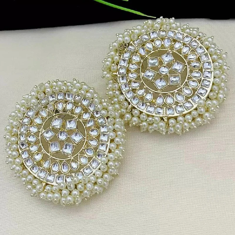 Delicate Crystal Jewelry For Sophisticated Charm Lucentarts Jewellery Gold Plated Pearls And Kundan Stud Earrings