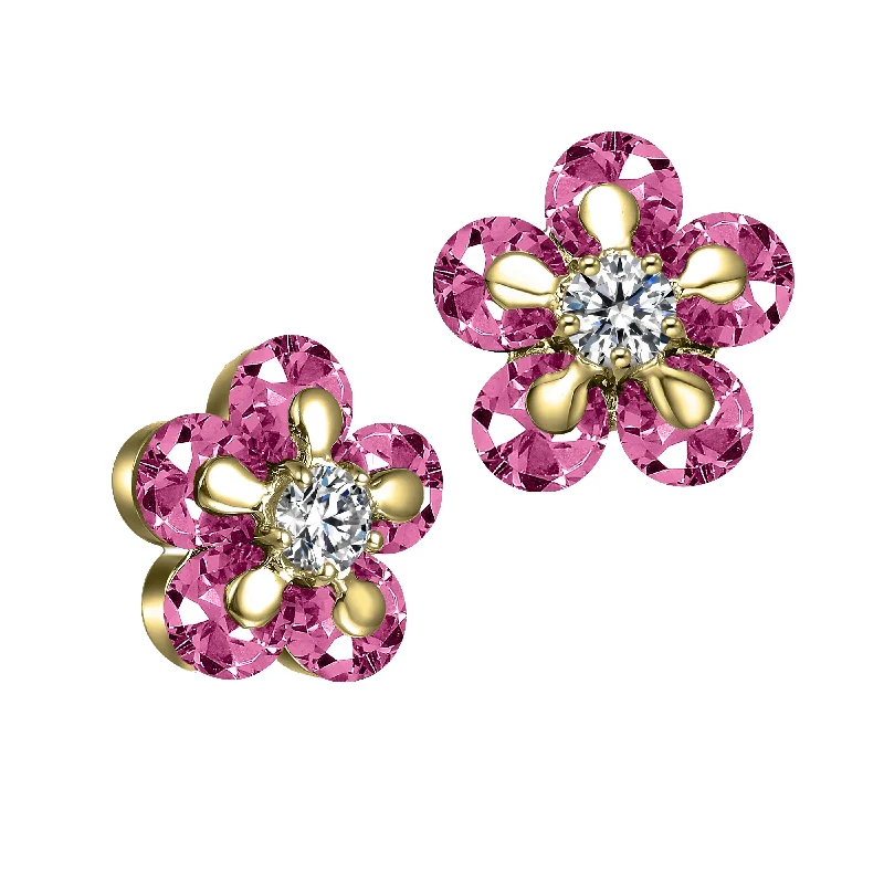 Premium Diamond Jewelry At Once-In-A-Lifetime Discounts Pink Bloom Gold Sterling Silver Cubic Zirconia Stud Earrings