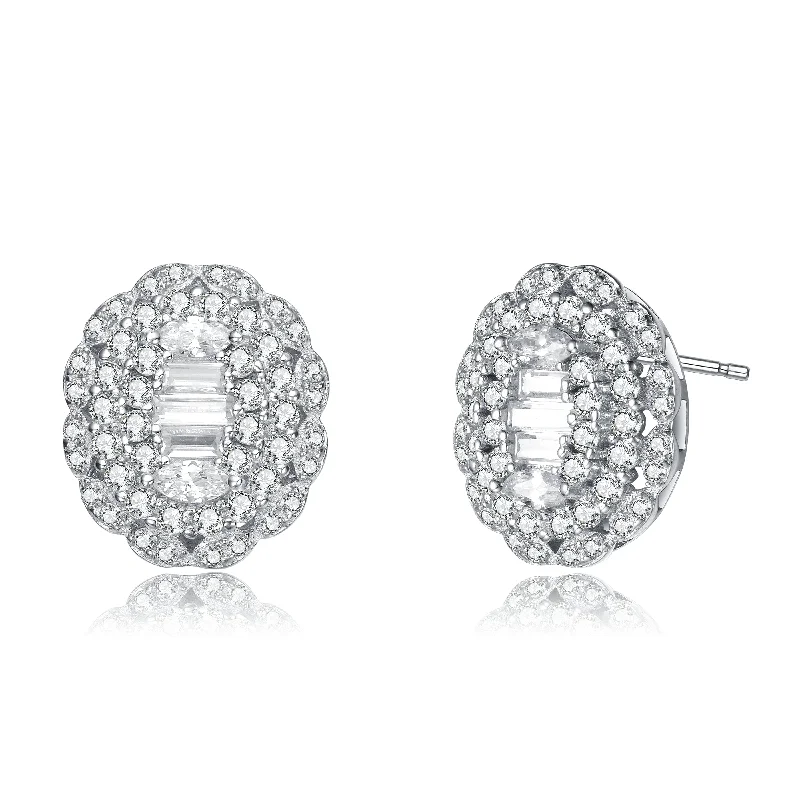 Exclusive Jewelry Sale – Grab Timeless Pieces Now Rhodium-Plated Sterling Silver Cubic Zirconia Stud Earrings