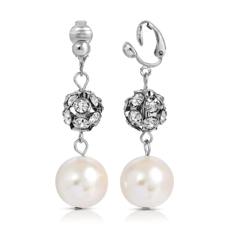 Premium Diamond Jewelry At Once-In-A-Lifetime Discounts 1928 Jewelry White Faux Pearl And Crystal Fireball Drop Clip On Earrings