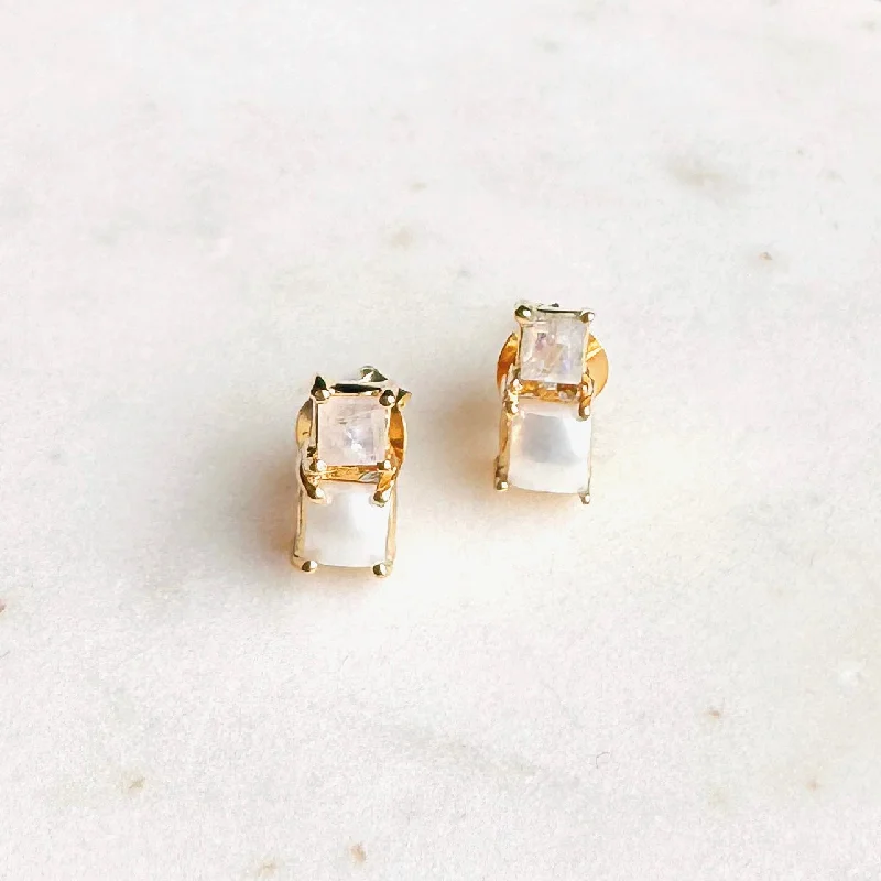 The Ultimate Jewelry Sale – Exclusive Styles At Great Prices Small Stacked Gemstone Stud Earrings: moonstone + pearl