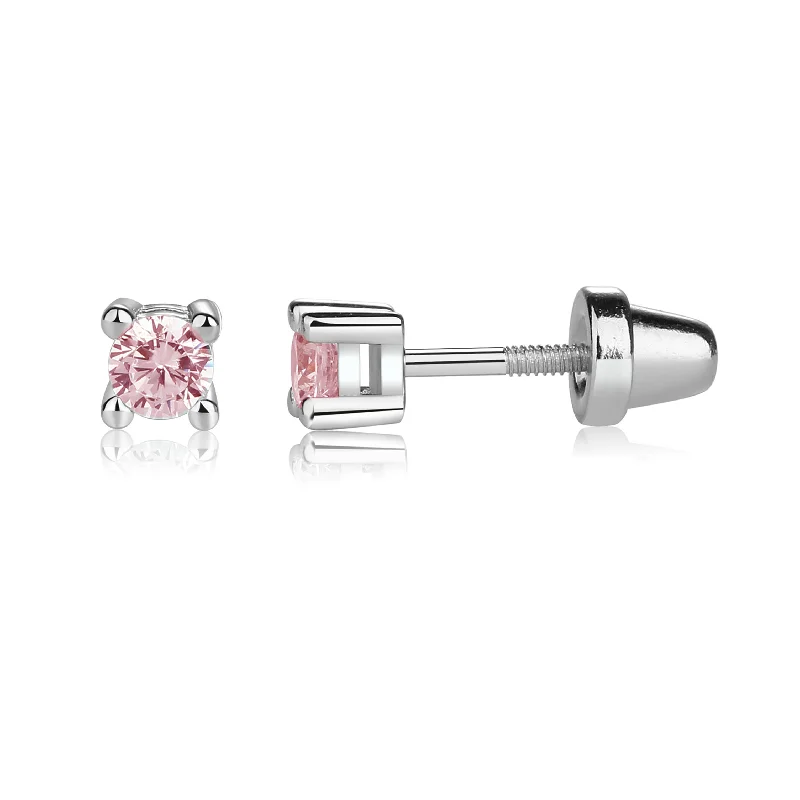 Unmissable Jewelry Clearance – Final Reductions Sterling Silver Pink CZ Stud Earrings for Baby and Kids