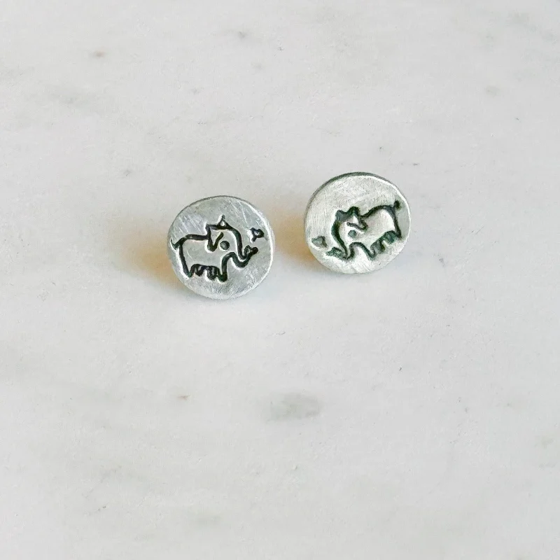 Trendy Minimalist Jewelry For Everyday Wear Stamped Elephant Stud Earrings by Susie Ghahremani Boygirlparty®