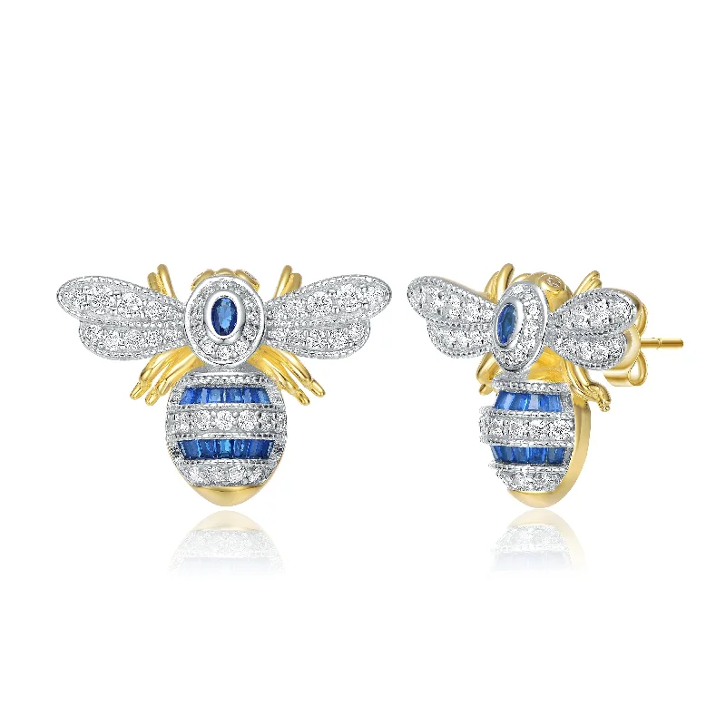 Timeless Jewelry, Timeless Savings – Don't Wait Sterling Silver 14k Yellow Gold Plated with Blue Sapphire & Cubic Zirconia Wasp Stud Earrings