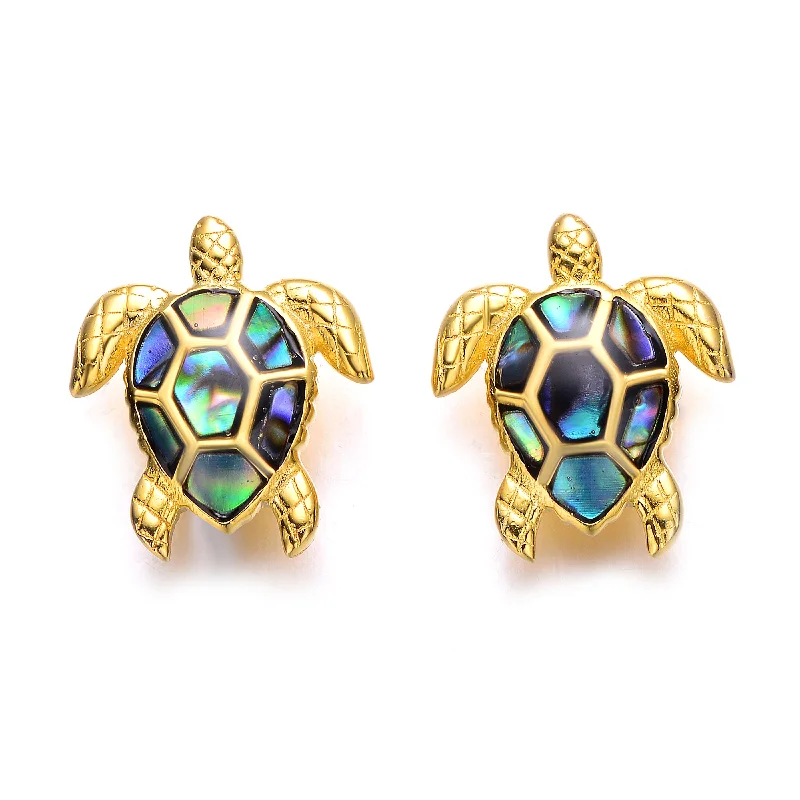 Big Savings On Your Favorite Jewelry Pieces Sterling Silver 14k Yellow Gold Plated with Shimmering Abalone Shell Inlay Sea Turtle Stud Earrings