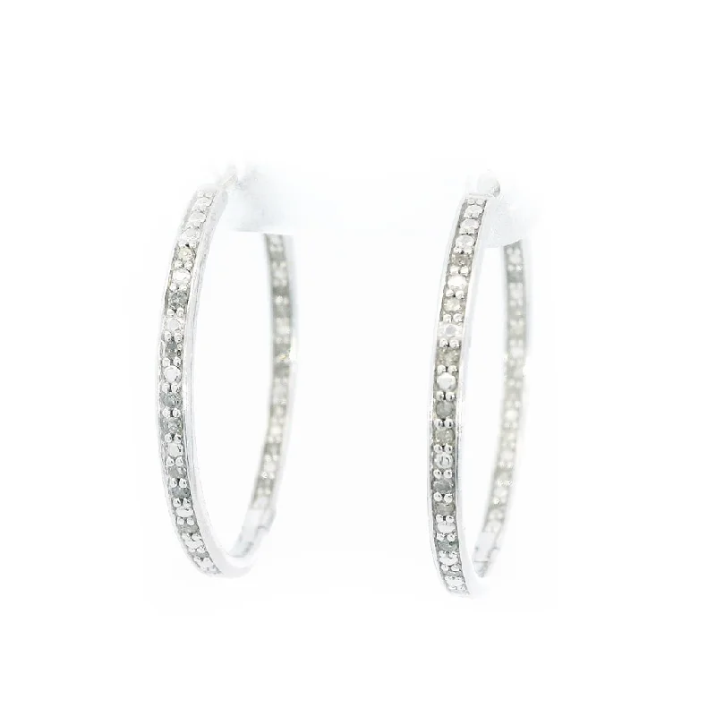 Affordable Luxury Jewelry – Style At A Great Price Sterling Silver 30Mm Round Inside Out Natural Diamonds Hoop Earrings Affordable Luxury Jewelry – Style At A Great Price Sterling Silver 30Mm Round Inside Out Natural Diamonds Hoop Earrings