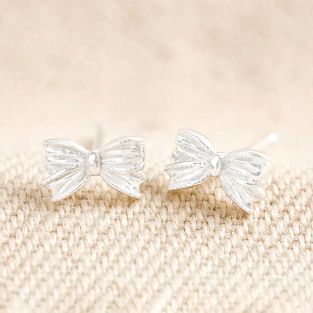 Delicate Crystal Jewelry For Sophisticated Charm Sterling Silver Bow Stud Earrings