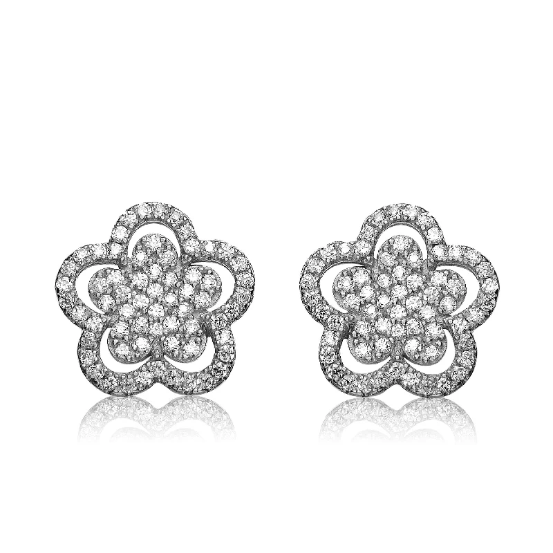 Bestselling Jewelry Now On Sale – Elevate Your Look Sterling Silver In White Gold Plating Cubic Zirconia Double flower Stud Earrings