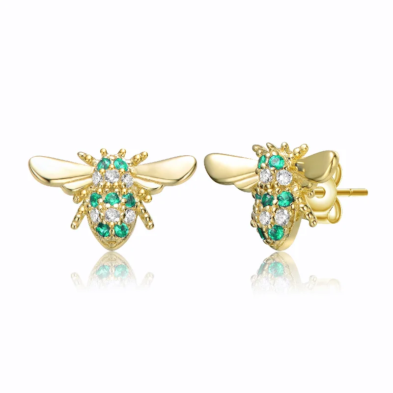 Shop Handcrafted Jewelry At Special Promotional Rates Sterling Silver 14k Yellow Gold Plated with Cubic Zirconia Pave Wasp Stud Earrings