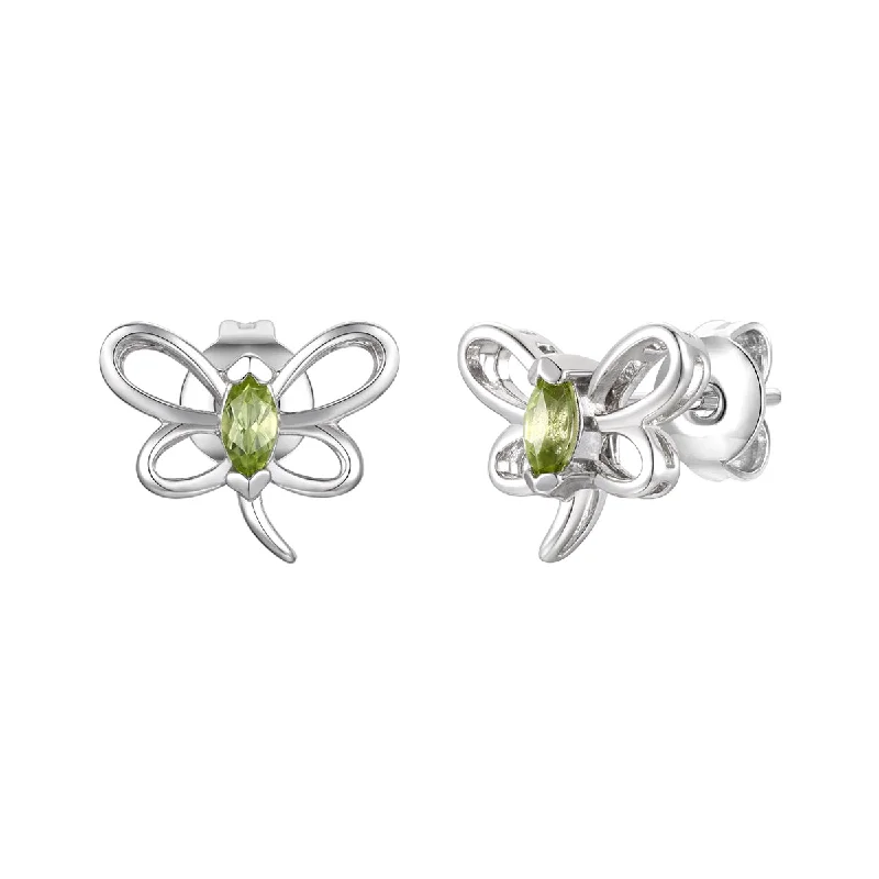 Jewelry Clearance Event – Last Chance For Stunning Deals Sterling Silver White Gold Plated with Peridot Tourmaline Gemstone Butterfly Stud Earrings