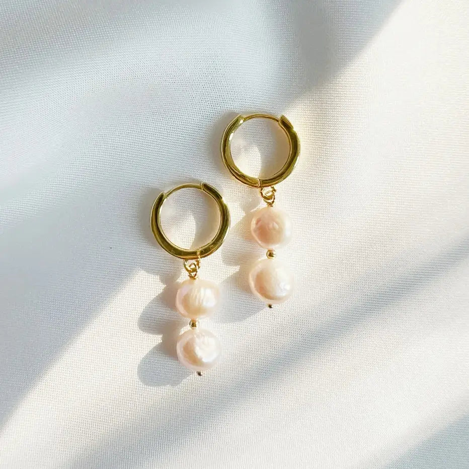 Big Discounts On Elegant Jewelry Collections TL JTBC Double FW Pearl Huggie Hoop