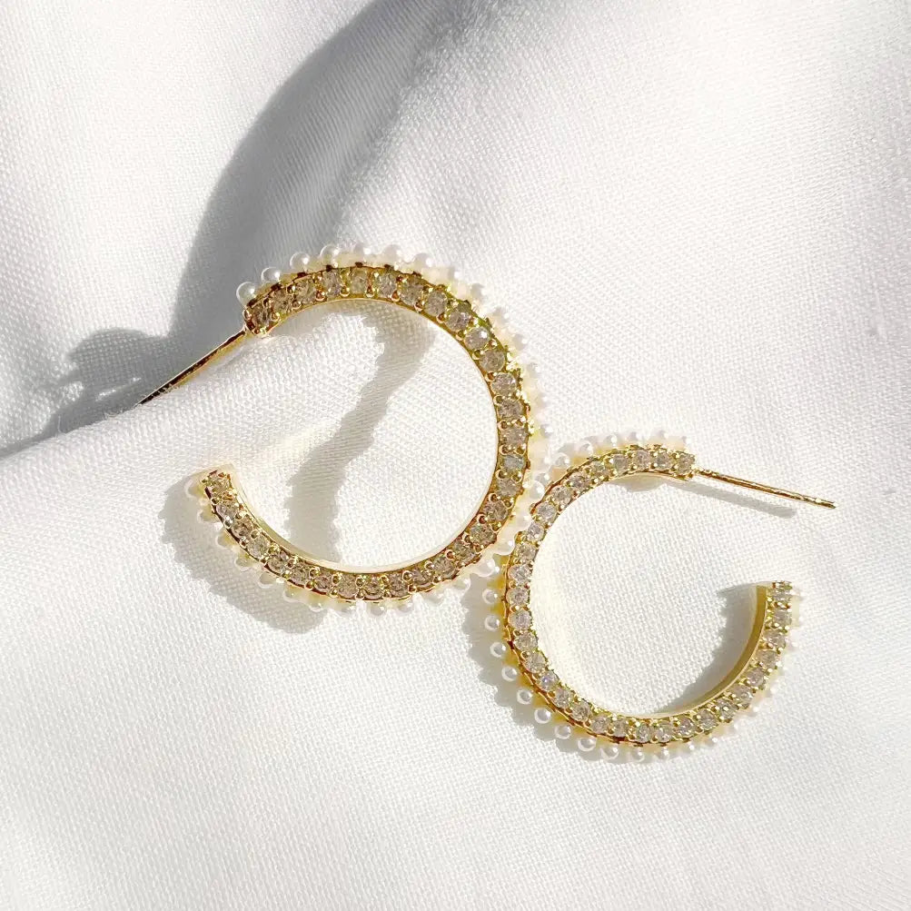 Your Perfect Accessory Now At The Best Price TL JTBC Pave Pearl Hoop Earring