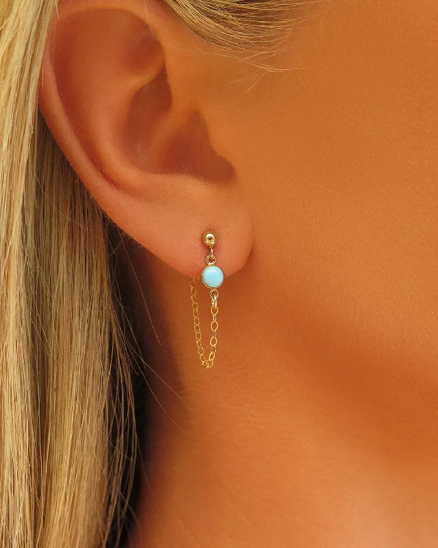 Flash Sale On Stunning Jewelry – Don't Miss Out Turquoise Chain Stud Earrings  - 14k Yellow Gold Fill