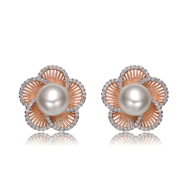 Personalized Jewelry At Special Discount Rates White Gold Cubic Zirconia 18K Rose Gold Flower Design Sterling Silver Stud Earrings