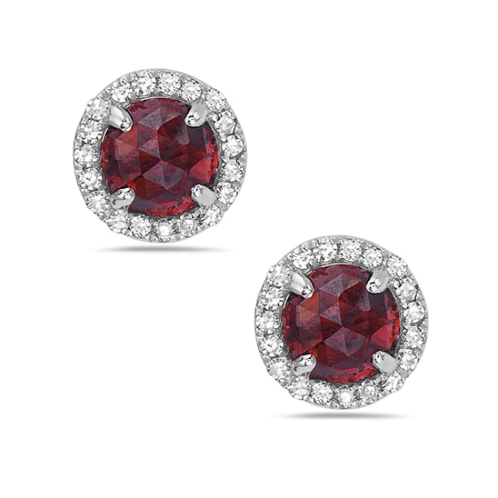 High-End Jewelry, Now More Affordable Than Ever White Gold Garnet and Diamond Stud Earrings